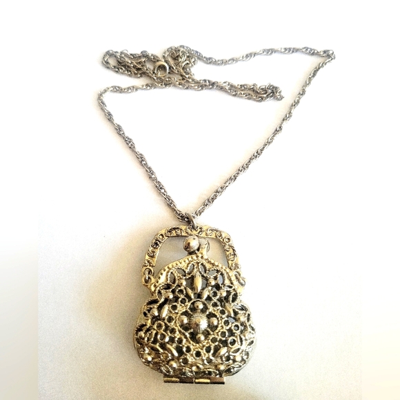 Source Unknown Jewelry - Vintage kisslock bag perfume pendant necklace